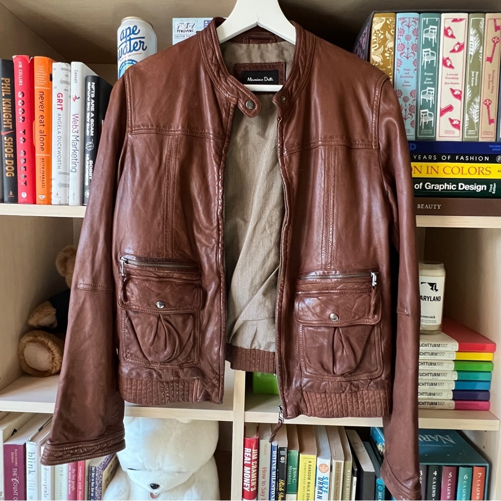 🤎 Massimo Dutti Brown Leather Jacket